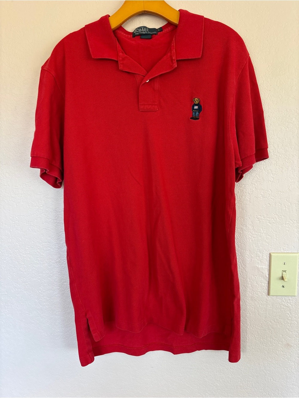 Ralph Lauren Red Short-Sleeve Polo with Embroidered Bear size L